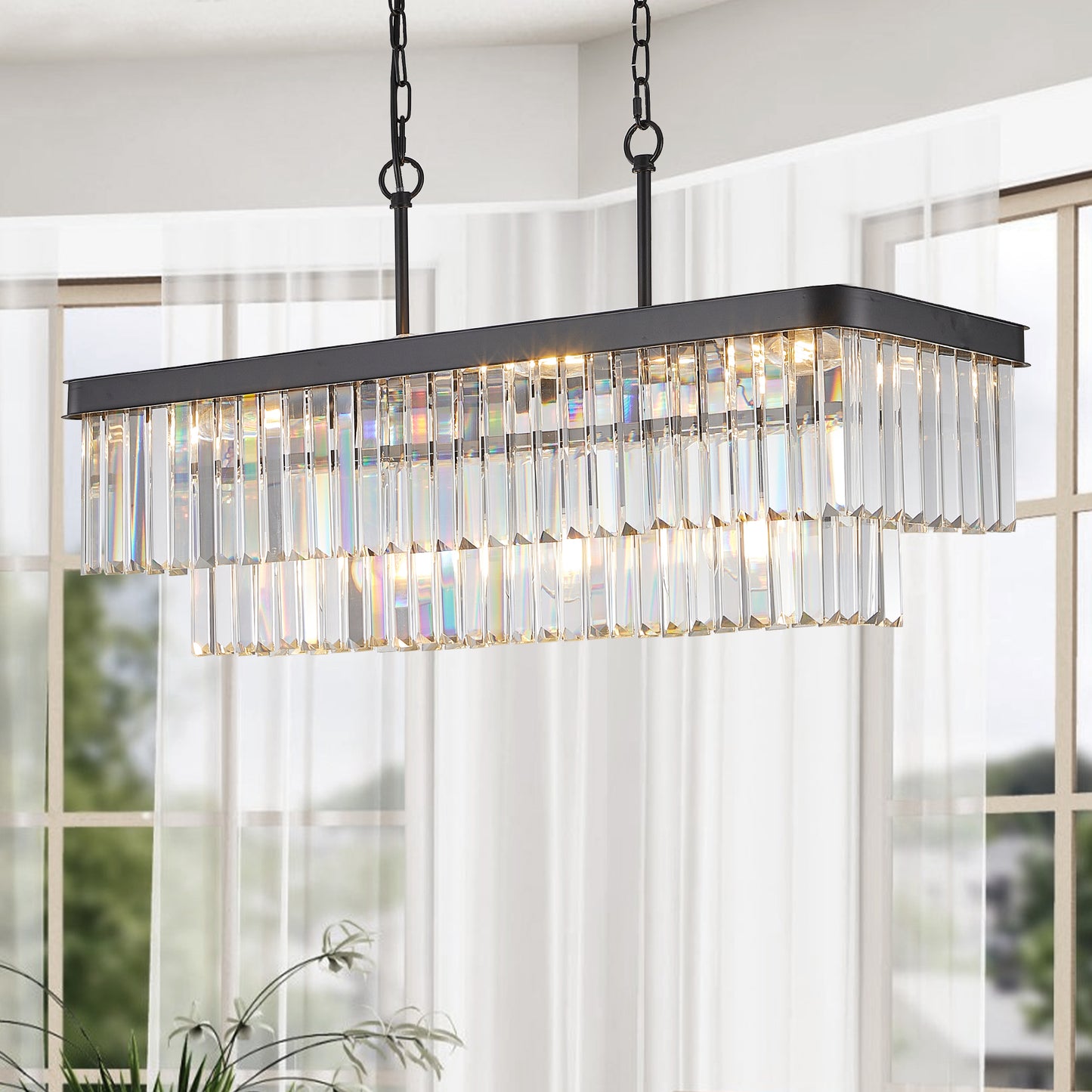 Chandeliers,Rectangular Crystal Chandelier Adjustable,E12 Modern Industrial Crystal Lights (Bulb Not Included)
