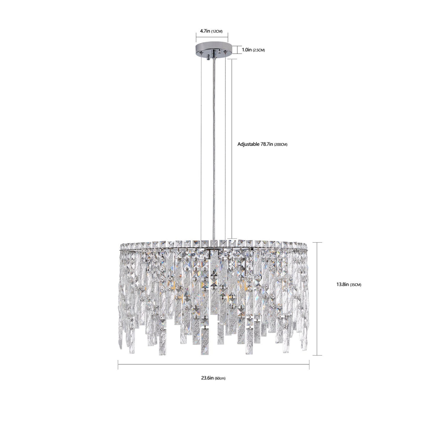 Deluxe round silver crystal chandelier, modern rectangular chandelier (excluding light bulbs)