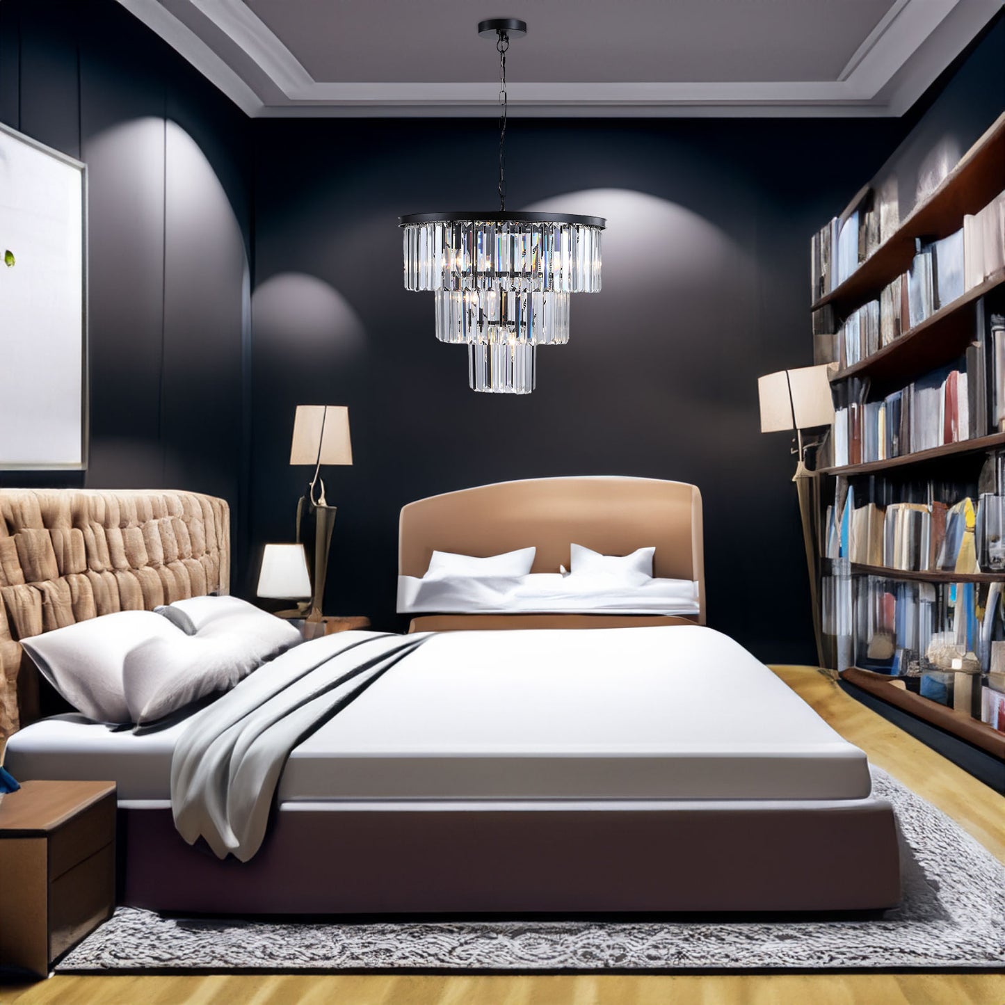 Black Luxury Crystal Chandelier Modern Chandeliers Lights Fixture Hanging Pendant Light Fixture for Dining Room Bedroom