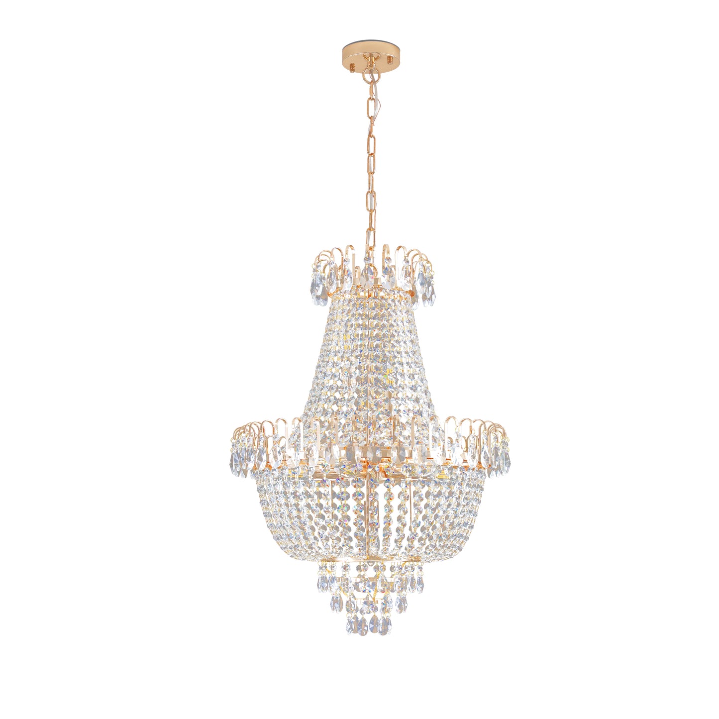 Golden crystal pendant light, large modern luxury ceiling lighting (without light bulbs)